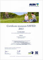 Abbildung des Zertifikats für eingesparte Ressourcen der Druckerei R. le Roux